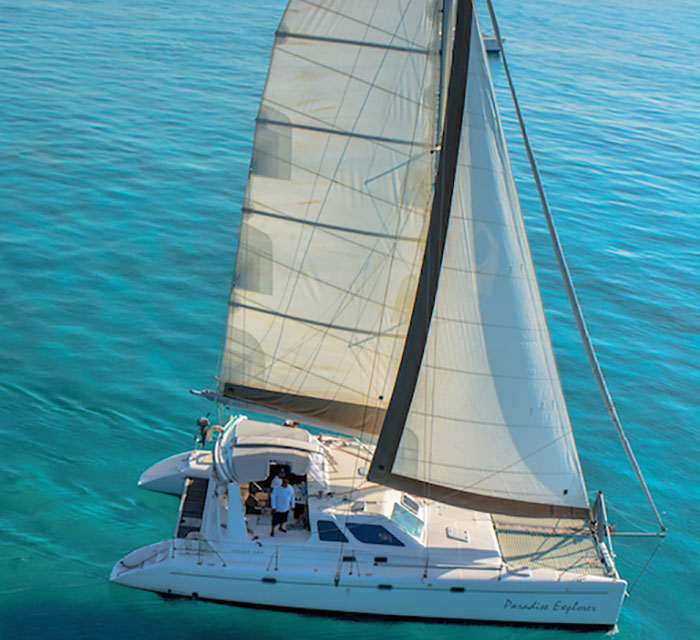 aerial view of paradise explorer sailing charters in cancun and isla mujeres, mexico