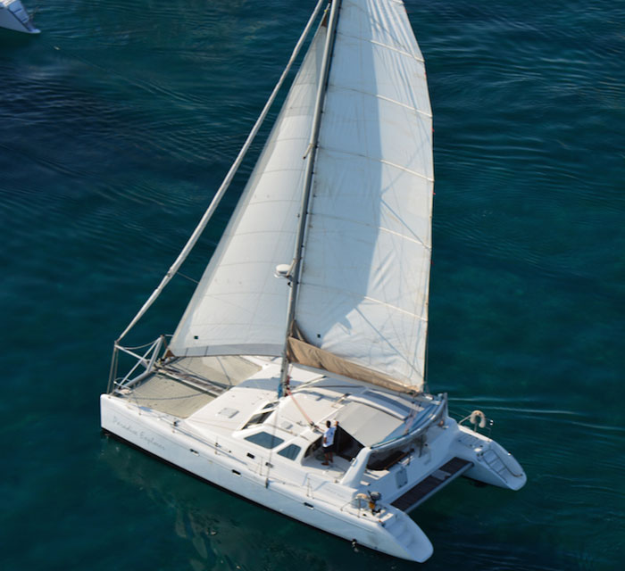 aerial view of paradise explorer sailing charters in cancun and isla mujeres, mexico