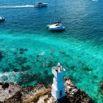 riviera maya catamarans Aerial view of El farito during a catamaran tour from cancun to isla mujeres