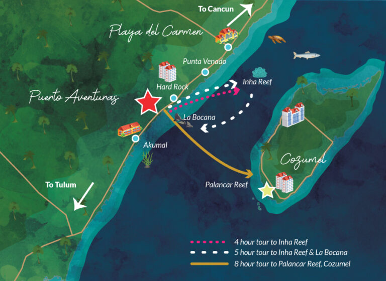 puerto aventuras sailing map riviera maya catamarans