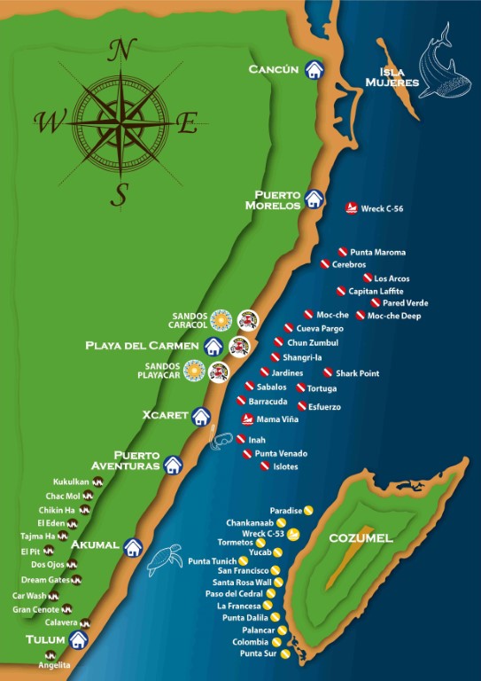 Map of Quintana Roo to go sailing