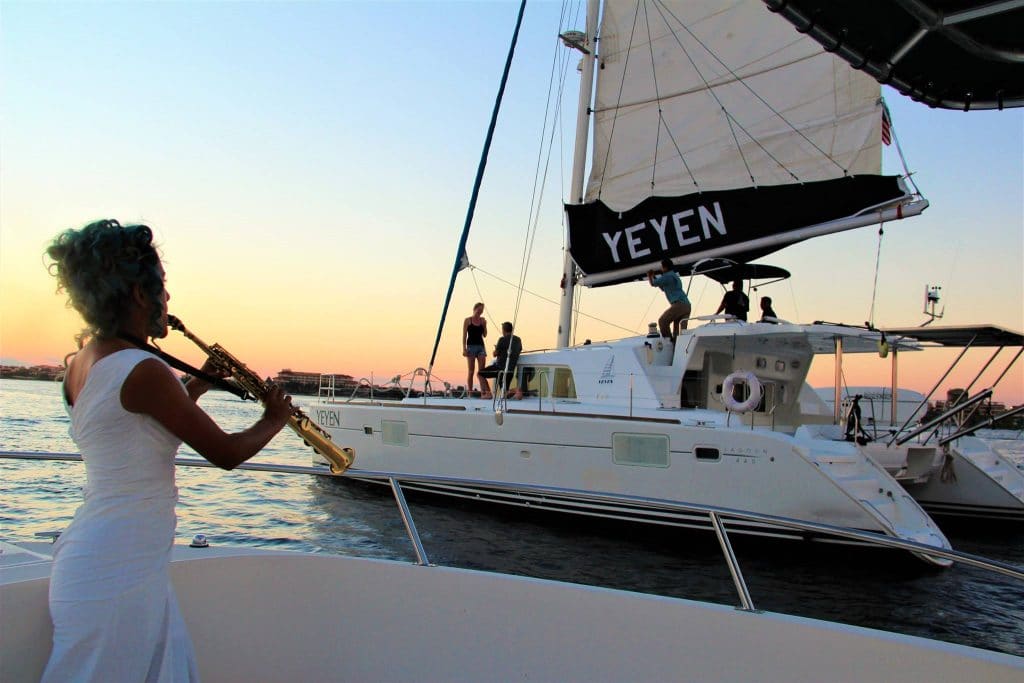 romantic engagement aboard a catamaran