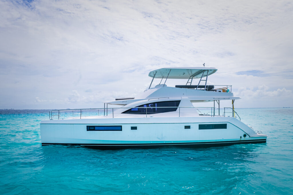 Side view Catamarans for rent Cancun