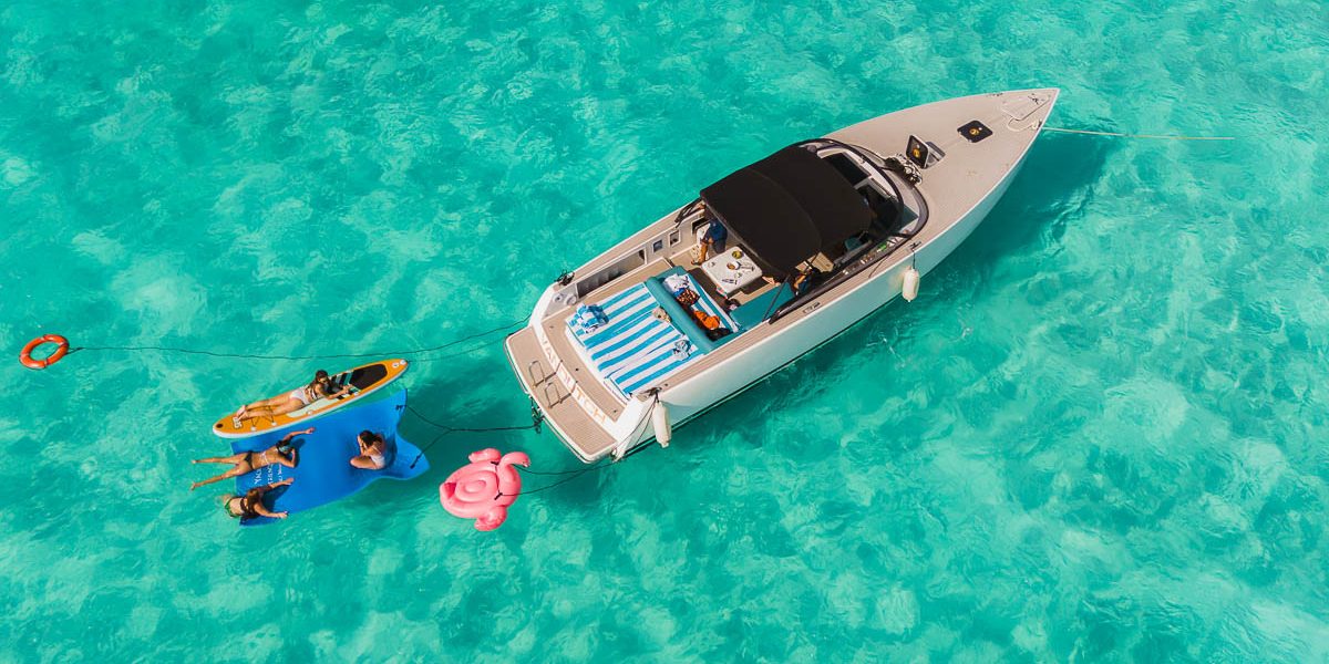 Van Dutch, Yacht in Cancun with floaties