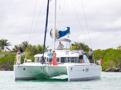 Catamaran with people having fun