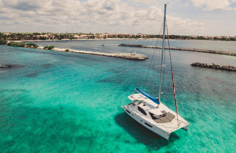 Luxury private catamaran rental in playa del carmen, riviera maya, mexico.