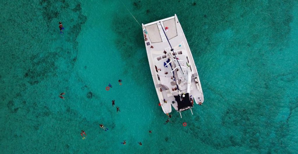 aerial view of the catamaya catamaran charter in playa del carmen cozumel and tulum riviera maya mexico